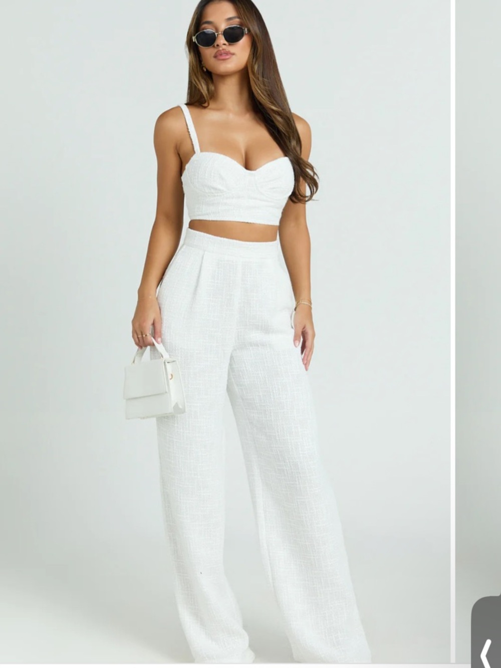 Showpo White High-Waist Wide-Leg Pants set - Textured Linen Look With top